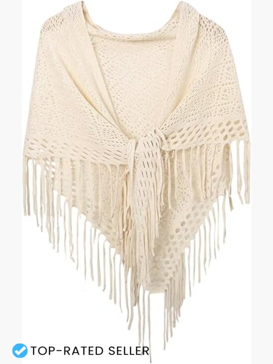 Wrap Crochet Shawl Poncho Fringe Lightweight Cardigan Sweater Scarf Western